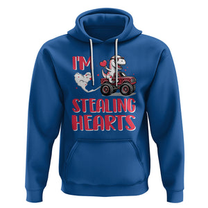 Valentine's Day Hoodie I Steal Hearts Cute Dinosaur Riding Monster Truck TS09 Royal Blue Printyourwear
