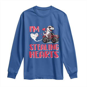 Valentine's Day Long Sleeve Shirt I Steal Hearts Cute Dinosaur Riding Monster Truck TS09 Royal Blue Print Your Wear