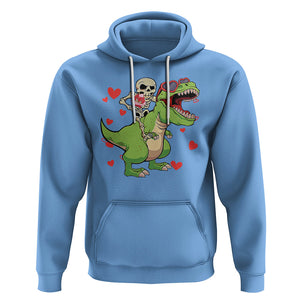Valentine's Day Hoodie Skeleton Riding Dinosaur Rose Bouquet TS09 Carolina Blue Printyourwear