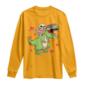 Valentine's Day Long Sleeve Shirt Skeleton Riding Dinosaur Rose Bouquet TS09 Gold Print Your Wear