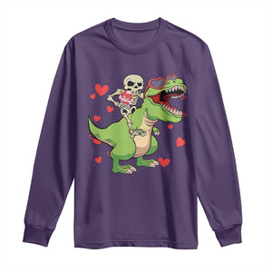 Valentine's Day Long Sleeve Shirt Skeleton Riding Dinosaur Rose Bouquet TS09 Purple Print Your Wear