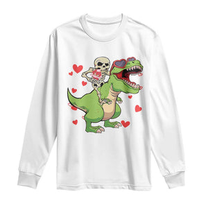 Valentine's Day Long Sleeve Shirt Skeleton Riding Dinosaur Rose Bouquet TS09 White Print Your Wear