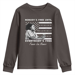 Fannie Lou Hamer Youth Sweatshirt Nobody's Free Until Everybody's Free Black History TS09 Dark Chocolate Print Your Wear