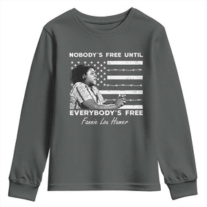 Fannie Lou Hamer Youth Sweatshirt Nobody's Free Until Everybody's Free Black History TS09 Dark Heather Print Your Wear