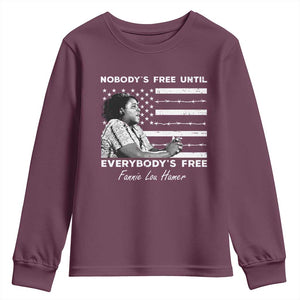 Fannie Lou Hamer Youth Sweatshirt Nobody's Free Until Everybody's Free Black History TS09 Maroon Print Your Wear