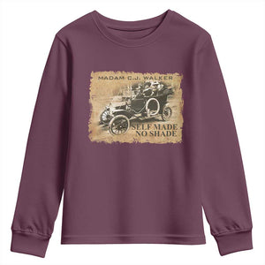 Madam C.J. Walker Youth Sweatshirt Self Made No Shade Black History TS09 Maroon Print Your Wear