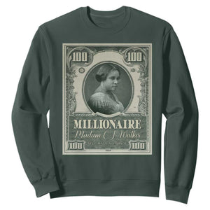 Madam C.J. Walker Sweatshirt Millionaire Black Women Pride TS09 Dark Forest Green Print Your Wear