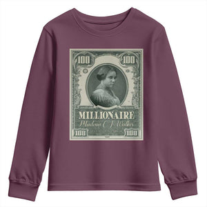 Madam C.J. Walker Youth Sweatshirt Millionaire Black Women Pride TS09 Maroon Print Your Wear
