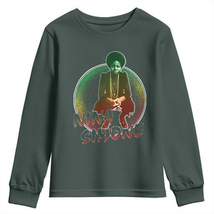 Nina Simone Youth Sweatshirt Black Women History Pride TS09 Dark Forest Green Print Your Wear