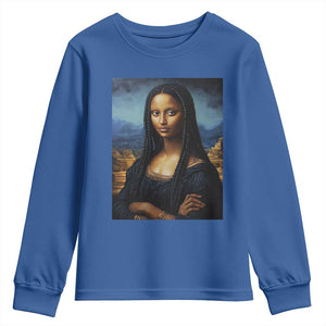Black Women Pride Youth Sweatshirt Melanin Mona Lisa Afro Queen Aesthetic Black History TS09 Royal Blue Print Your Wear