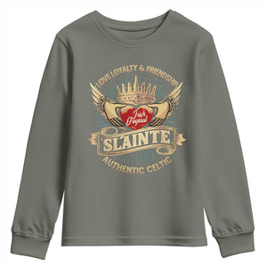 Celtic Claddagh Youth Sweatshirt Love Loyalty Friendship Slainte TS09 Military Green Print Your Wear
