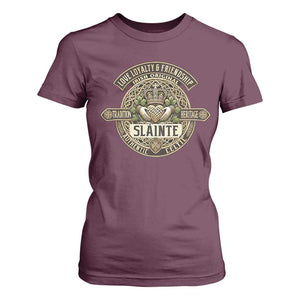 Celtic Claddagh T Shirt For Women Slainte Love Loyalty Friendship Vintage TS09 Maroon Print Your Wear