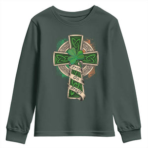 Irish Pride Youth Sweatshirt Eirinn Go Brach Ireland For Ever TS09 Dark Forest Green Print Your Wear