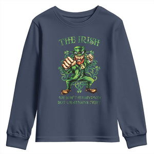 Irish Pride Youth Sweatshirt We Don't Always Win But We Always Fight Funny Leprechaun TS09 Navy Print Your Wear