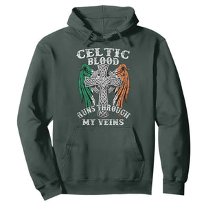 Irish Celtic Pride Hoodie Celtic Blood Runs Through My Veins TS09 Dark Forest Green Print Your Wear