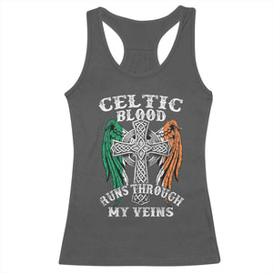 Irish Celtic Pride Racerback Tank Top Celtic Blood Runs Through My Veins TS09 Dark Heather Print Your Wear
