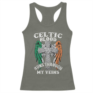 Irish Celtic Pride Racerback Tank Top Celtic Blood Runs Through My Veins TS09 Military Green Print Your Wear