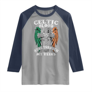 Irish Celtic Pride Raglan Shirt Celtic Blood Runs Through My Veins TS09 Sport Gray Navy Print Your Wear