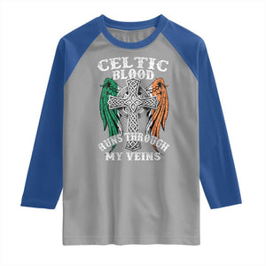 Irish Celtic Pride Raglan Shirt Celtic Blood Runs Through My Veins TS09 Sport Gray Royal Print Your Wear