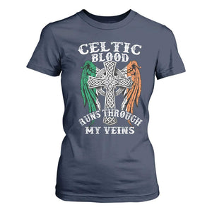 Irish Celtic Pride T Shirt For Women Celtic Blood Runs Through My Veins TS09 Navy Print Your Wear