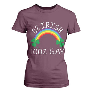 Funny St. Patrick's Day LGBT T Shirt For Women 0 Irish 100 Gay Rainbow Shamrock TS09 Maroon Print Your Wear