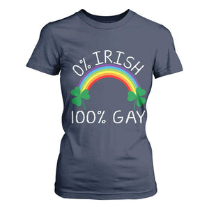 Funny St. Patrick's Day LGBT T Shirt For Women 0 Irish 100 Gay Rainbow Shamrock TS09 Navy Print Your Wear