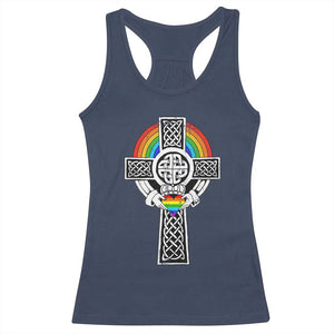 Rainbow Celtic Claddagh Cross Racerback Tank Top TS09 Navy Print Your Wear