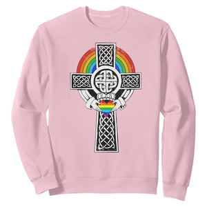 Rainbow Celtic Claddagh Cross Sweatshirt TS09 Light Pink Print Your Wear