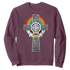 Rainbow Celtic Claddagh Cross Sweatshirt TS09 Maroon Print Your Wear