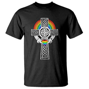Rainbow Celtic Claddagh Cross T Shirt TS09 Black Print Your Wear
