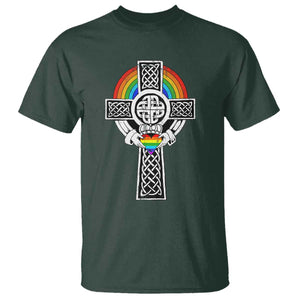 Rainbow Celtic Claddagh Cross T Shirt TS09 Dark Forest Green Print Your Wear