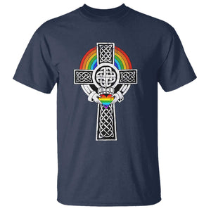 Rainbow Celtic Claddagh Cross T Shirt TS09 Navy Print Your Wear