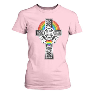 Rainbow Celtic Claddagh Cross T Shirt For Women TS09 Light Pink Print Your Wear