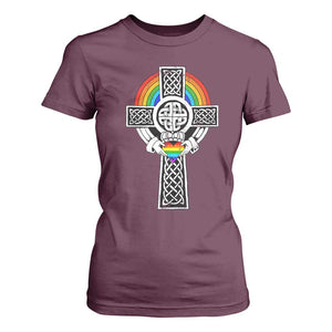 Rainbow Celtic Claddagh Cross T Shirt For Women TS09 Maroon Print Your Wear