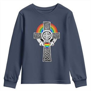 Rainbow Celtic Claddagh Cross Youth Sweatshirt TS09 Navy Print Your Wear