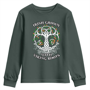 Irish Grown With Viking Roots Youth Sweatshirt TS09 Dark Forest Green Print Your Wear
