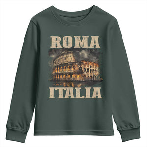 Roma Italia Colosseum Youth Sweatshirt Vintage Italy Rome TS09 Dark Forest Green Print Your Wear
