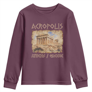 Acropolis Athens Greece Souvenir Greek Parthenon Youth Sweatshirt TS09 Maroon Print Your Wear