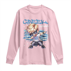 Funny Greek Boy Long Sleeve Shirt Greek And Proud Dabbing TS09 Light Pink Print Your Wear