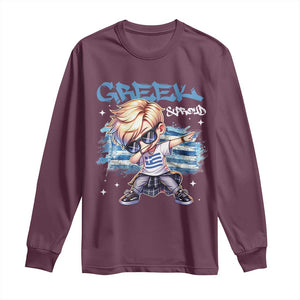 Funny Greek Boy Long Sleeve Shirt Greek And Proud Dabbing TS09 Maroon Print Your Wear