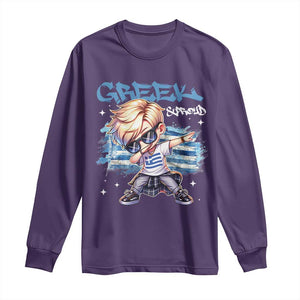 Funny Greek Boy Long Sleeve Shirt Greek And Proud Dabbing TS09 Purple Print Your Wear