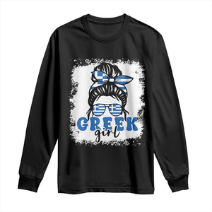 Greek Girl Pride Long Sleeve Shirt Proud Greece Messy Bun Girl TS09 Black Print Your Wear