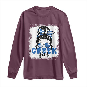 Greek Girl Pride Long Sleeve Shirt Proud Greece Messy Bun Girl TS09 Maroon Print Your Wear
