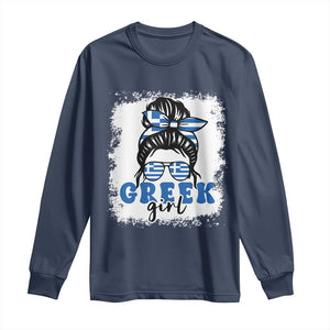 Greek Girl Pride Long Sleeve Shirt Proud Greece Messy Bun Girl TS09 Navy Print Your Wear