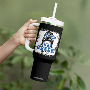 Greek Girl Pride Tumbler With Handle Proud Greece Messy Bun Girl TS09 Print Your Wear