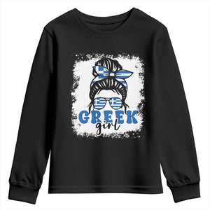 Greek Girl Pride Youth Sweatshirt Proud Greece Messy Bun Girl TS09 Black Print Your Wear