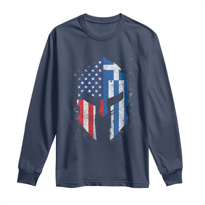 Greek American Pride Long Sleeve Shirt Greece Spartan Helmet TS09 Navy Print Your Wear