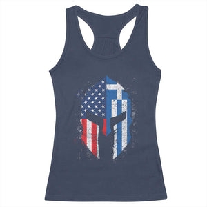 Greek American Pride Racerback Tank Top Greece Spartan Helmet TS09 Navy Print Your Wear