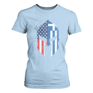 Greek American Pride T Shirt For Women Greece Spartan Helmet TS09 Light Blue Print Your Wear