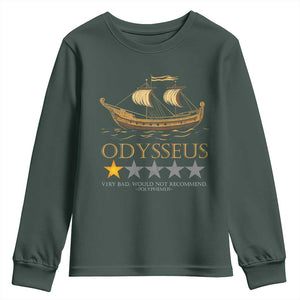 Funny Odysseus Youth Sweatshirt Very Bad Not Recommend Ancient Greek Mythology Meme TS09 Dark Forest Green Print Your Wear